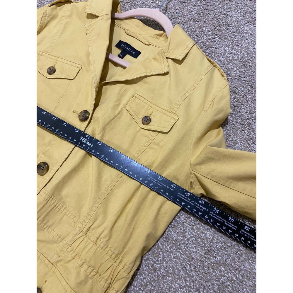 Talbots Mustard Yellow Utility Field Jacket Button Front Cinched Waist Large - Picture 9 of 11